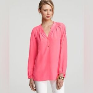 Lilly Pulitzer Elsa Long Sleeve Silk Button Up Top Blouse